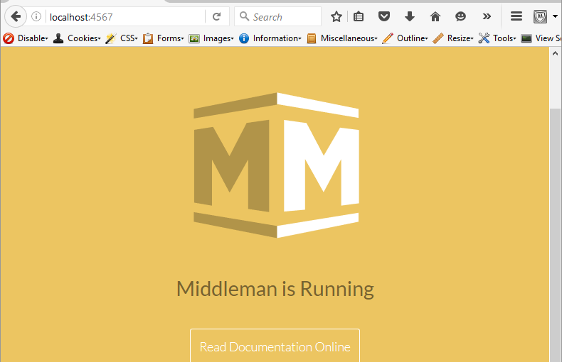 Screen capture of default Middleman page on preview web server.